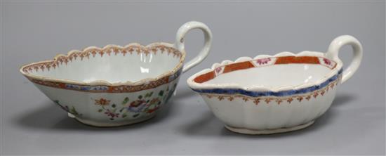 Two 18th century Chinese famille rose sauceboats longest approx. 20cm